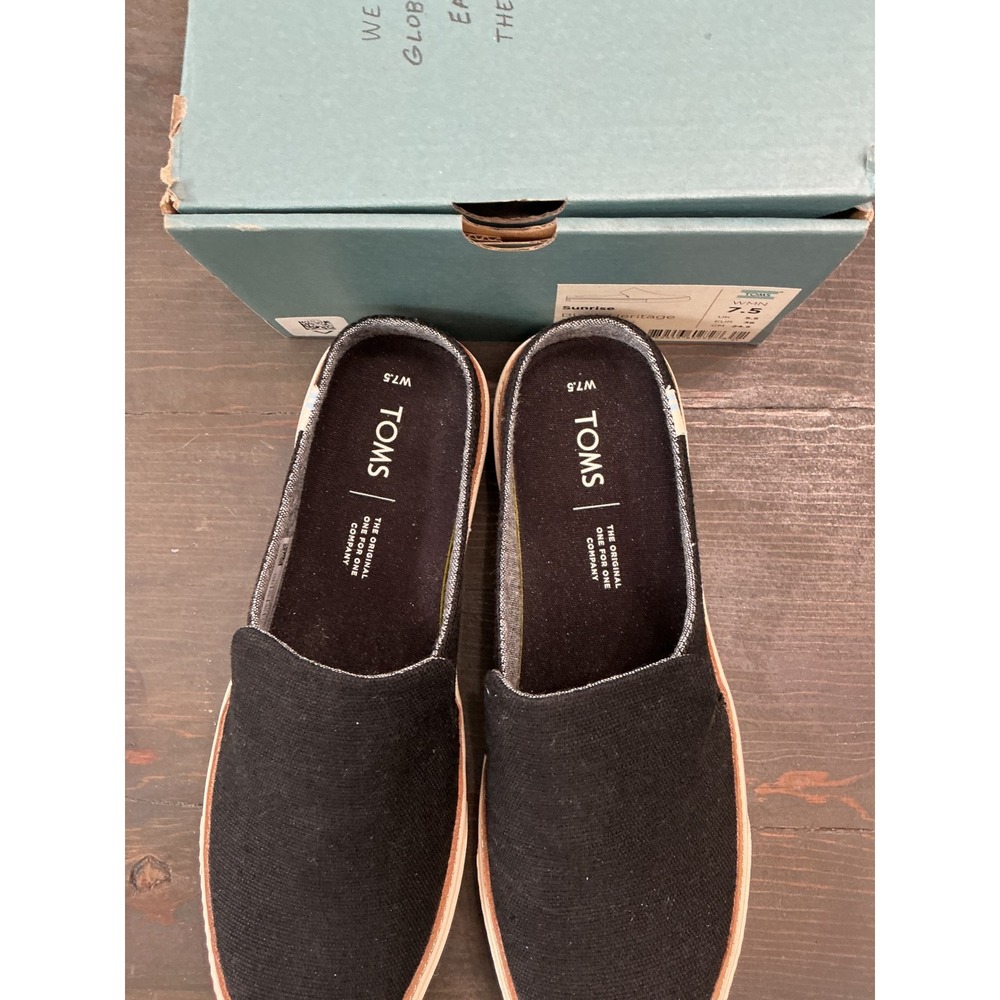 NWB TOMS Sunrise Black Heritage Canvas Slip On Platform Mule Sneakers Size 7.5 - Picture 4 of 8
